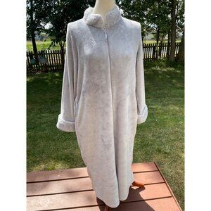 Anne Klein Womens L/XL Soft Plush Fleece Robe With Zipper Front & Pockets
